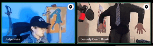 judge puss and security guard broski are having a video call