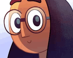 a close up of a cartoon character wearing glasses .