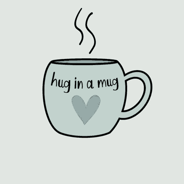 a drawing of a coffee mug that says hug in a mug good morning