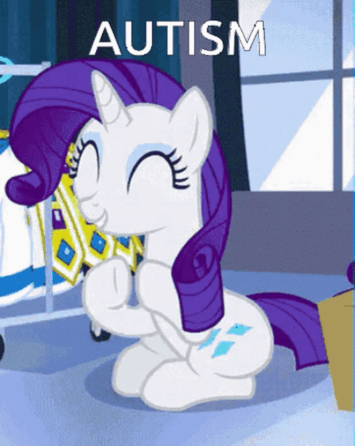 a cartoon of a pony with the word autism behind it