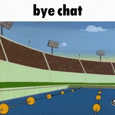 a cartoon of a swimming pool with the words bye chat on the bottom
