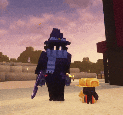 a minecraft character with a sword and a hat