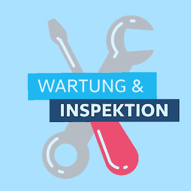 an illustration of a wrench and a screwdriver with the words wartung & inspektion above them