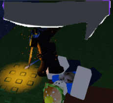 a person in a video game with a speech bubble