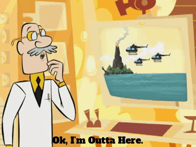 a cartoon character says ok i 'm outta here in front of a computer screen