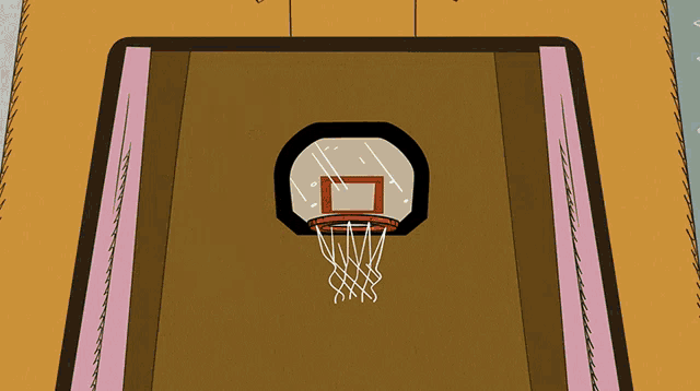 a cartoon of a basketball hoop with a red square in the middle