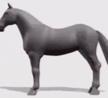 a rainbow colored horse is walking on a white surface
