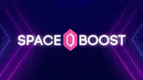 a neon sign that says space boost on a blue background