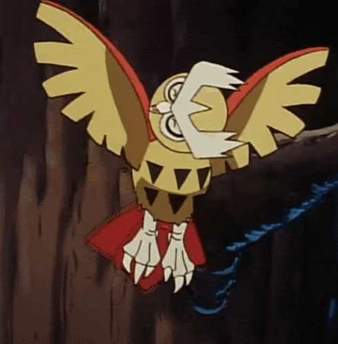 a cartoon owl is flying in the air with its wings spread