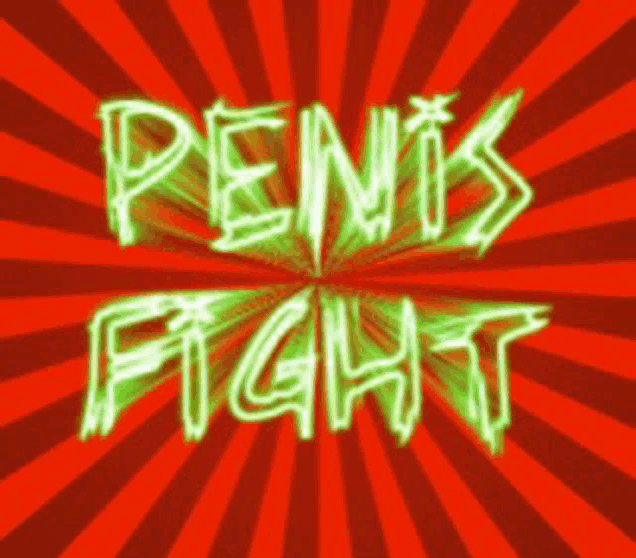 a neon sign that says penis fight on a red and white striped background