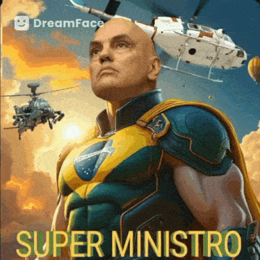 a poster of a man in a superhero costume with the words super ministro below him