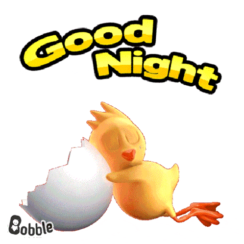 a cartoon of a chicken sleeping in an egg with the words good night above it
