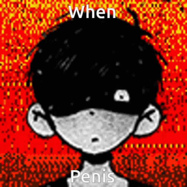a black and white drawing of a boy with the words when penis on it