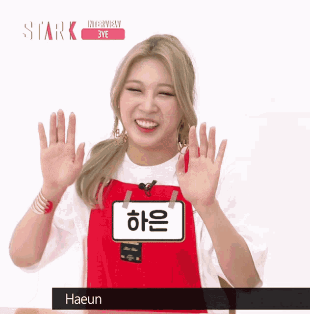 a girl with a name tag that says haeun on it