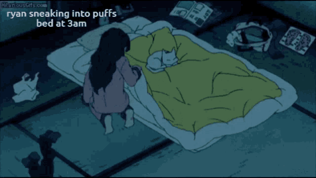 Ryan Sneaking Into Puffs Bed GIF