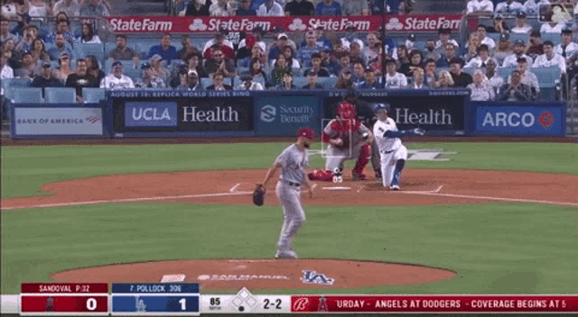 a baseball game between the dodgers and the angels is underway