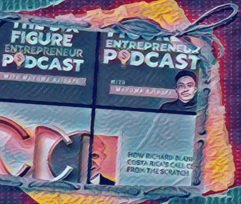 a painting of a figure entrepreneur podcast with a man on it