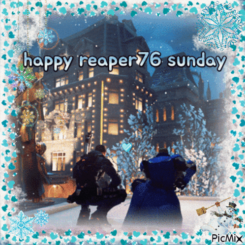 a happy reaper 76 sunday greeting with a picture of a snowy city
