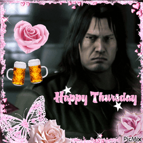 a picture of a man with the words happy thursday
