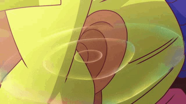 a close up of a cartoon character 's ear with a green circle surrounding it