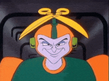 a cartoon character with a pair of scissors in his head