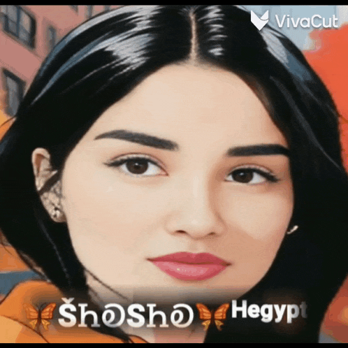 a woman 's face is displayed on a vivacut poster