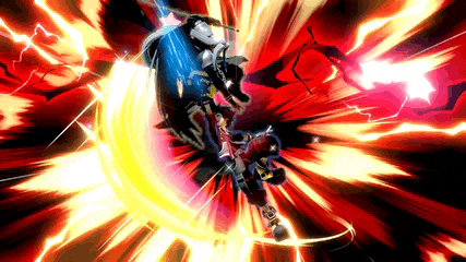 a video game character is being struck by a sword