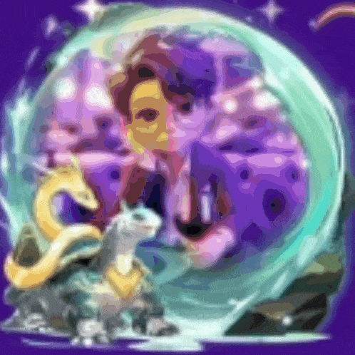 a painting of a turtle surrounded by a purple and blue background
