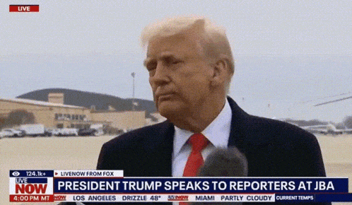 president trump speaks to reporters at the jba