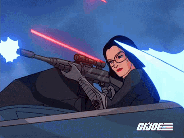 a cartoon of a woman holding a gun with the word gi joe on the bottom right