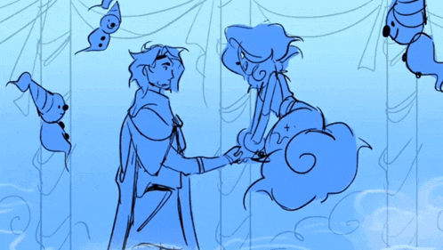 a drawing of a man holding a girl 's hand