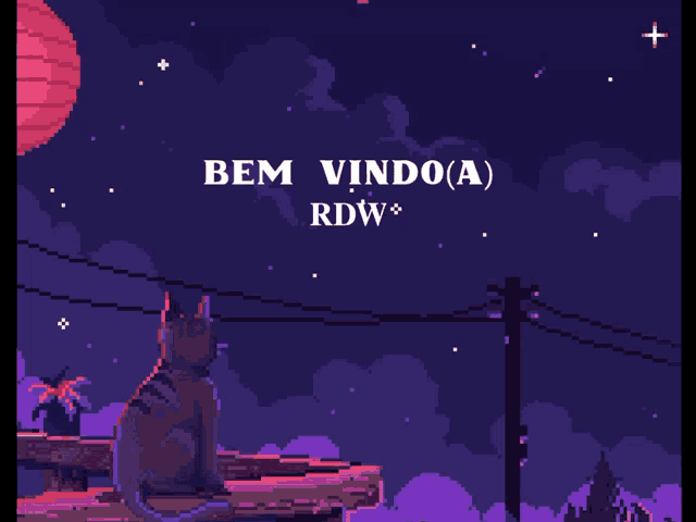 a pixel art of a cat sitting on a railing with the words bem vindo ( a ) rdw *