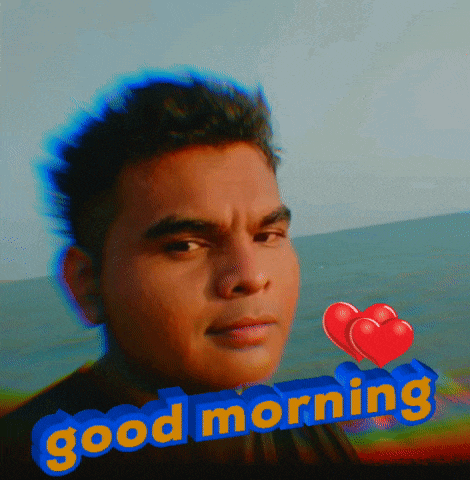 a picture of a man with the words " good morning " above him