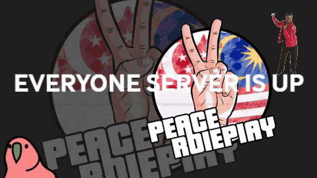 a peace sign with the words everyone server is up