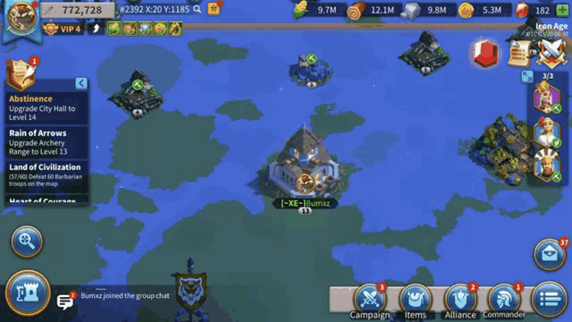 a screenshot of a game called iron age shows a map of islands