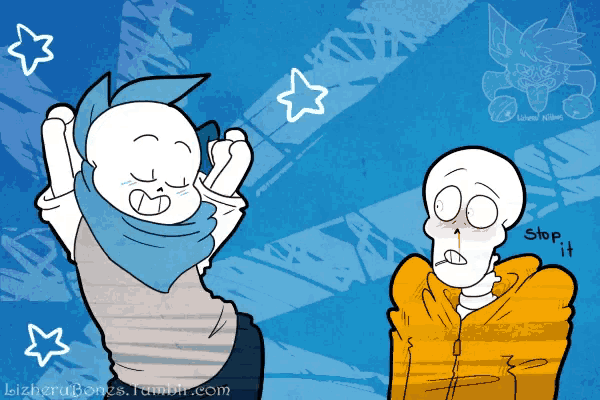 a cartoon of two skeletons with the words stop it on the bottom right