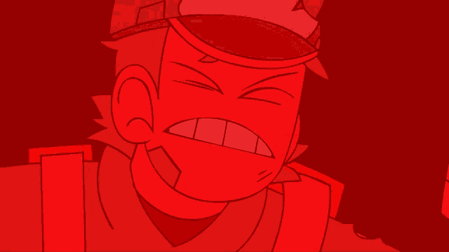 a red cartoon character is holding a key and making an angry face