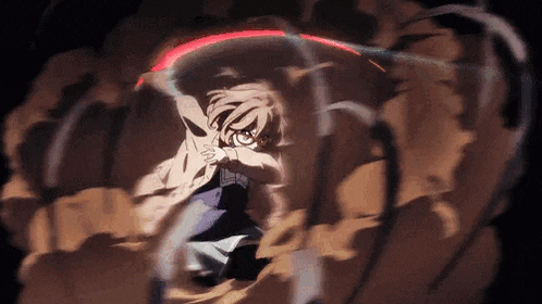 a person is holding a sword in their hand in a cartoon .