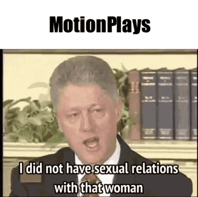 a man in a suit and tie is talking to a woman and says `` i did not have sexual relations with that woman '' .