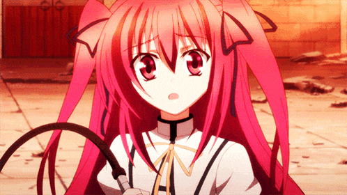 a girl with red hair holds a whip in her hand