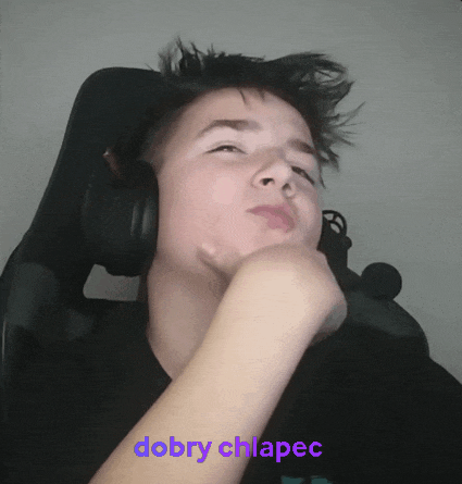 a boy wearing headphones with the words dobry chlapec written on the bottom