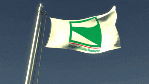 a flag that says regione emila romagna is flying in the wind