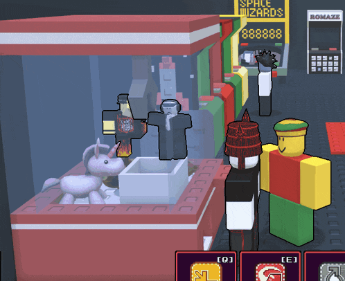 a drawing of a claw machine with a sign that says space wizards