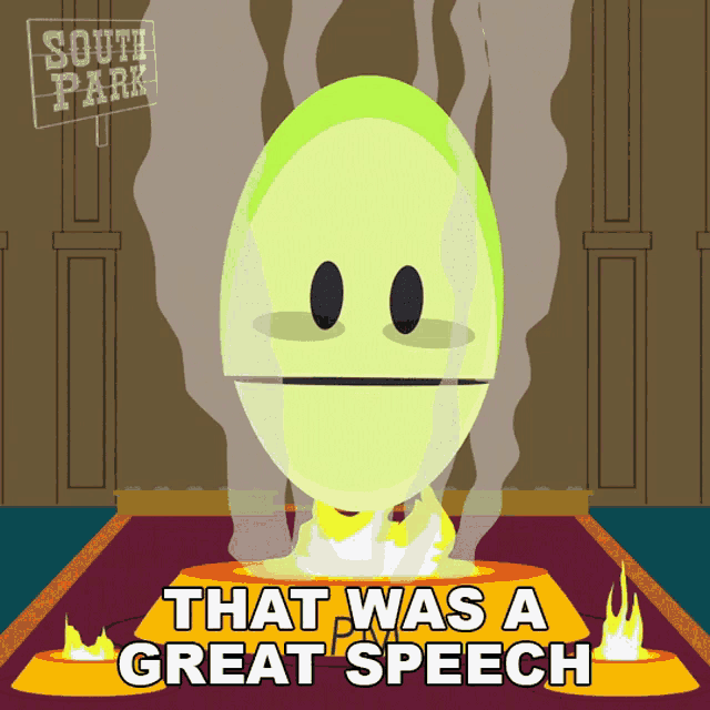 a cartoon of a smiley face with the words that was a great speech