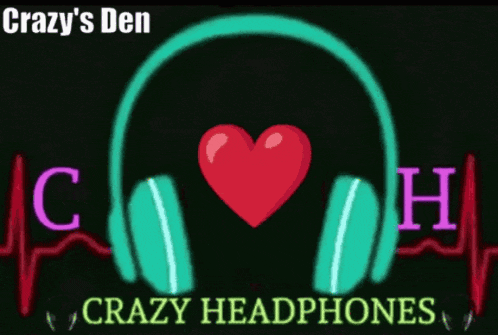a logo for crazy 's den crazy headphones with a heart and headphones