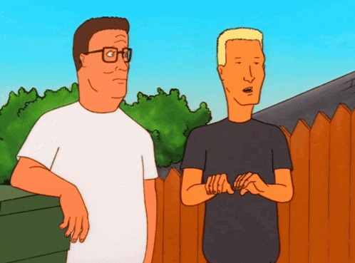 two cartoon characters are standing next to each other