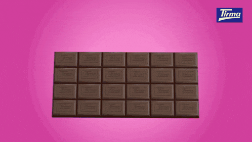 a pink background with a bar of tirma chocolate in the foreground