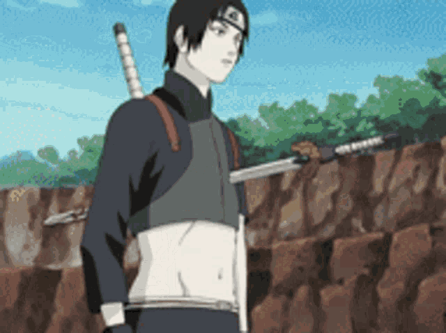 a cartoon character is holding a sword in his right hand