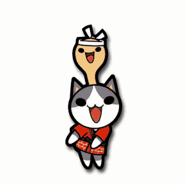 a cartoon cat with a spoon sticking out of it
