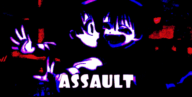 a black background with a cartoon character and the word assault
